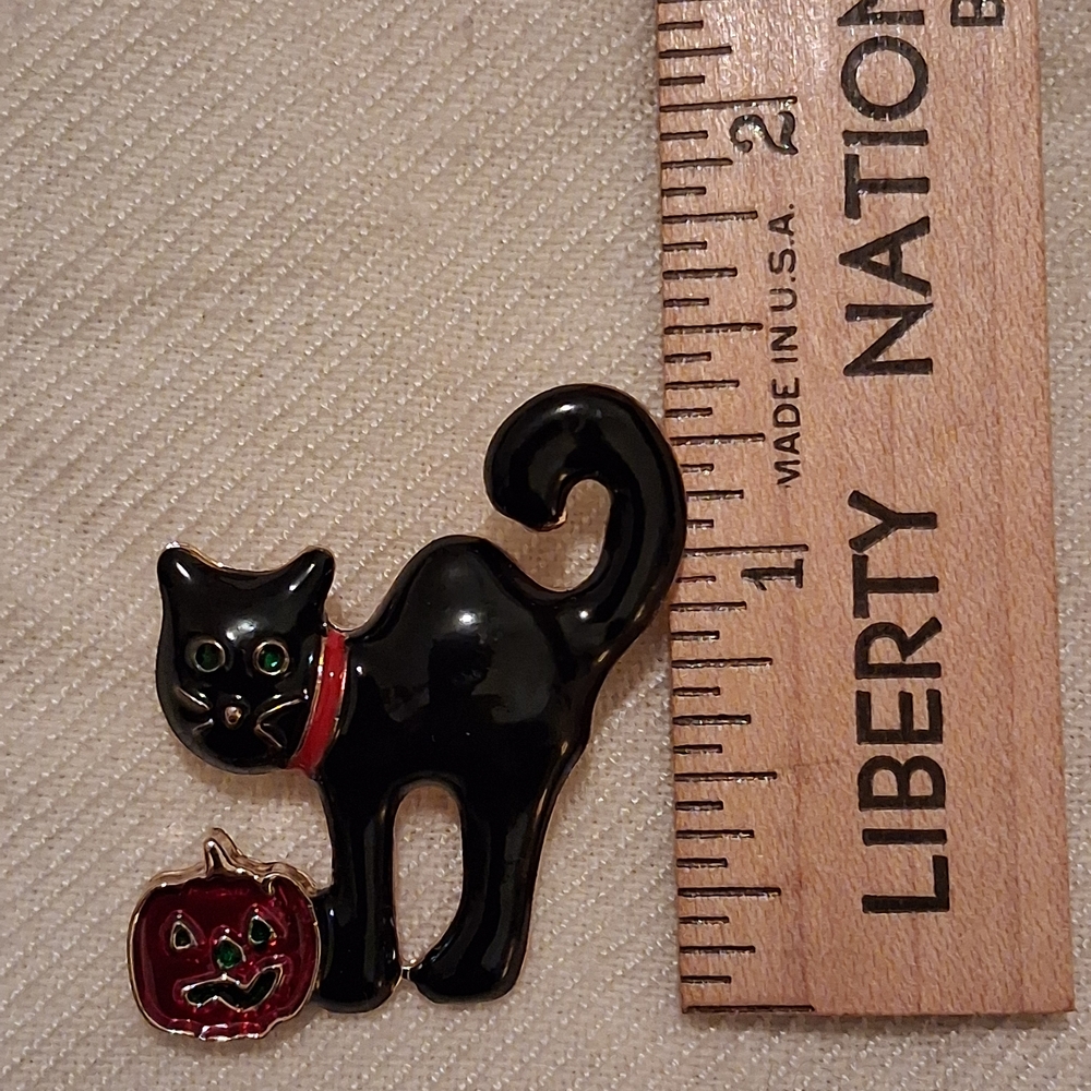 Black Cat and Pumpkin Enamel Pin - Picture 4 of 6